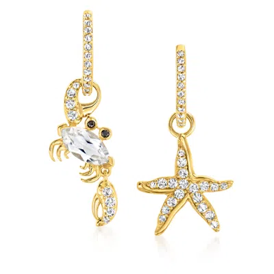 Ross-simons White Topaz Starfish And Crab Mismatched Drop Earrings With Black Spinel Accents In 18kt Gold Over S