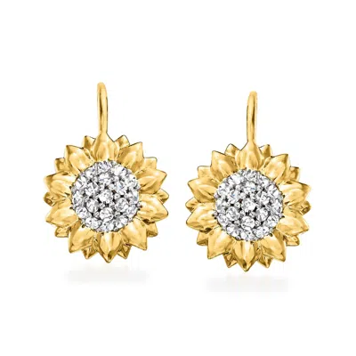Ross-simons White Topaz Sunflower Drop Earrings In 18kt Gold Over Sterling In Multi