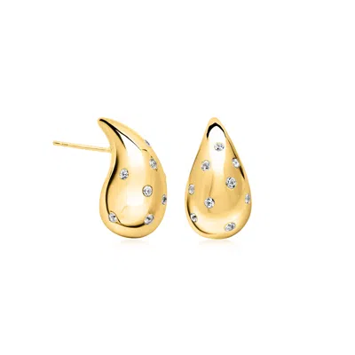 Ross-simons White Topaz Teardrop Earrings In 18kt Gold Over Sterling