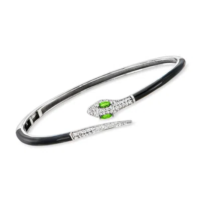 Ross-simons White Zircon And . Chrome Diopside Snake Cuff Bracelet With Black Enamel In Sterling Silver In Multi