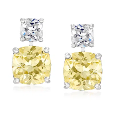 Ross-simons Yellow And White Cz Drop Earrings In Sterling Silver In Metallic