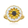 Ross-simons Yellow Chalcedony, Mother-of-pearl And Black Spinel Flower Ring In 18kt Gold Over Sterling In Gold