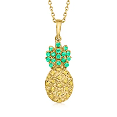 Ross-simons Yellow Sapphire And . Emerald Pineapple Pendant Necklace In 18kt Gold Over Sterling In Green