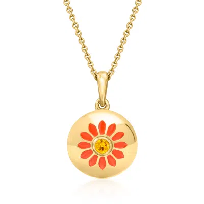Ross-simons Yellow Sapphire And Orange Enamel Flower Pendant Necklace In 18kt Gold Over Sterling In Multi