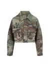 Rossano Prini Camouflage Crop Jacket In Brown And Green Cotton In Animal Print