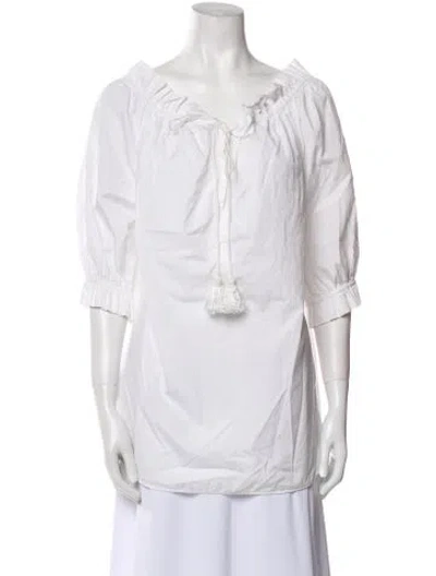 Pre-owned Rossella Jardini V-neck Three-quarter Sleeve Tunic In White