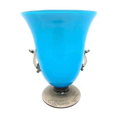 Pre-owned Rossi Murano Blue And Smoked Art Glass Urn Vase, Signed By Roberto , Italy