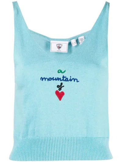 Rossignol Embroidered-logo Knitted Crop-top In Blue