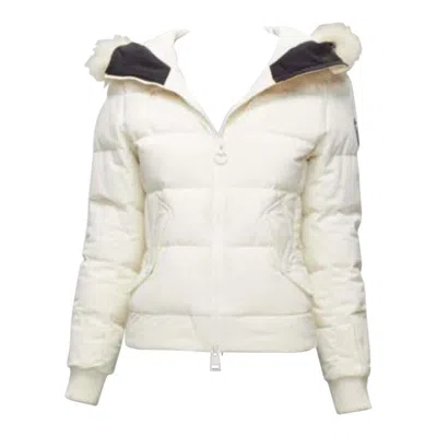 Pre-owned Rossignol Ivory Fur Trim Hood Logo Hooded Down Puffer Jacket It38 Xs In White