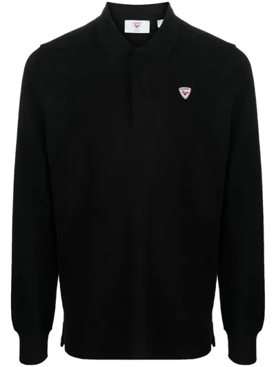 Rossignol Logo-patch Long-sleeve Polo Shirt In Black