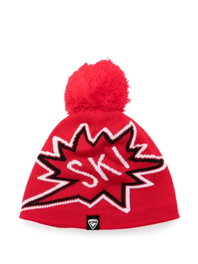 Rossignol Ski-motif Pom-pom Knitted Hat In Red