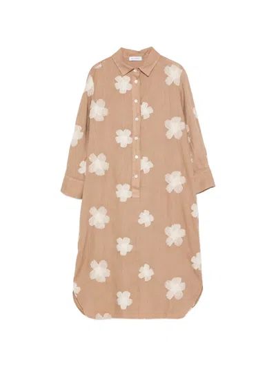 Rosso 35 Floral-shirt Midi Dress In Brown