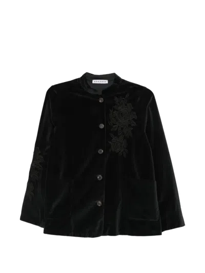 Rosso 35 Floral-embroidered Velvet Jacket In Black