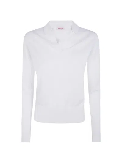 Rosso Puro Long Sleeve Top With A Polo Collar In White