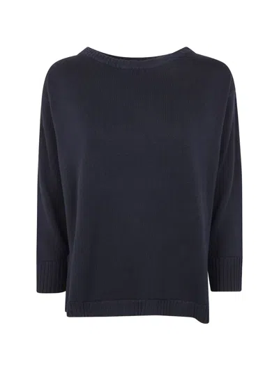 Rosso Puro Long Sleeved Boat Neckline Sweater In Black