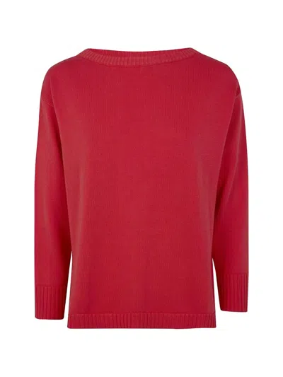 Rosso Puro Long Sleeved Boat Neckline Sweater In Red