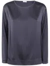 Rosso Puro Mirror Silk Long Sleeves Oversized Blousa In Blue