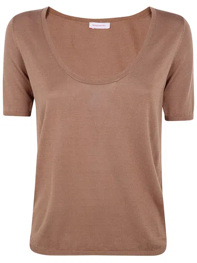 Rosso Puro Short Sleeved U Neck T-shirt In Brown