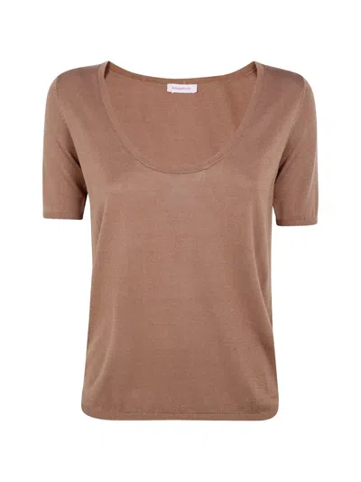 Rosso Puro Short Sleeved U Neck T-shirt In Brown