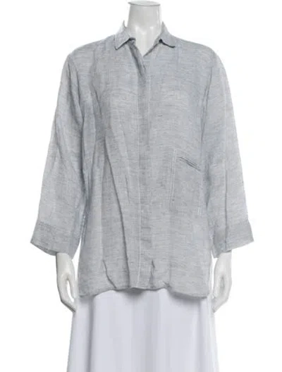 Pre-owned Rosso35 Linen Three-quarter Sleeve Button-up Top In Blue
