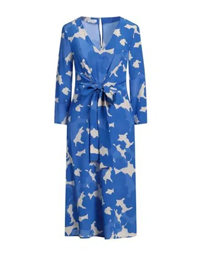 Rosso35 Woman Midi Dress Azure Size 8 Silk In Blue