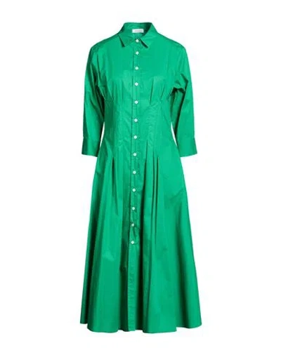 Rosso35 Woman Midi Dress Green Size 10 Cotton, Elastane