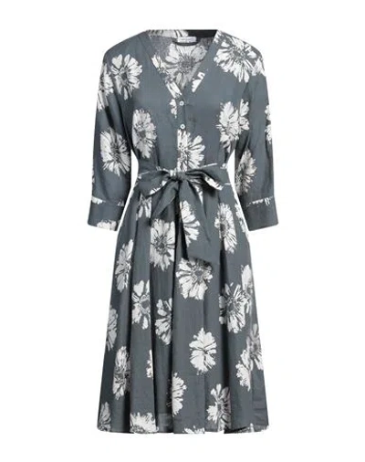Rosso35 Woman Midi Dress Slate Blue Size 10 Linen In Blue