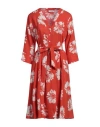 Rosso35 Woman Midi Dress Tomato Red Size 10 Linen In Tomato Red