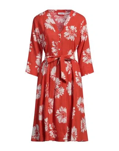 Rosso35 Woman Midi Dress Tomato Red Size 10 Linen