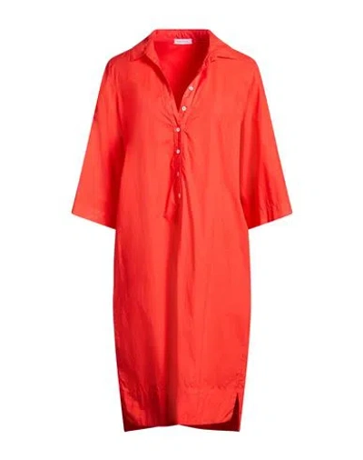 Rosso35 Woman Midi Dress Tomato Red Size 12 Cotton