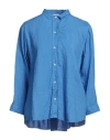 Rosso35 Woman Shirt Azure Size 16 Linen In Blue