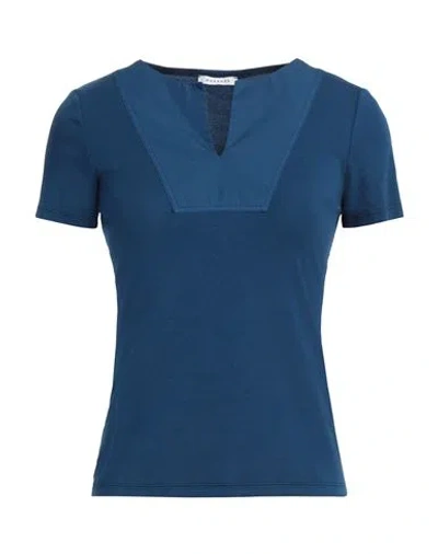Rosso35 Woman T-shirt Blue Size 4 Cotton, Elastane
