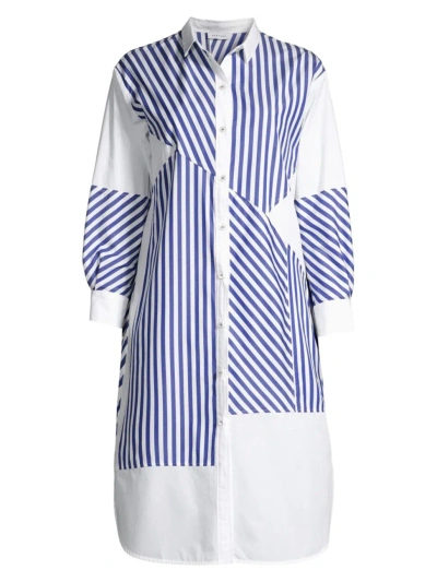 Rosso35 Women's Colourblock Stripe Midi Shirtdress In White Blue