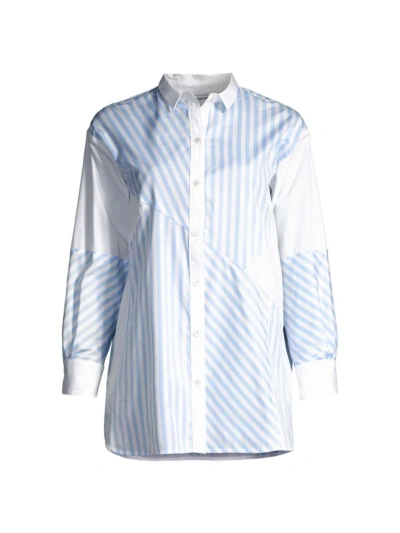 Rosso35 Women's Colourblock Stripe Poplin Shirt In White Blue