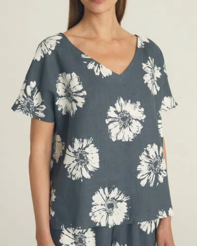Rosso35 Women's Linen V Neck Top In Anthracite & Off-white In Gray