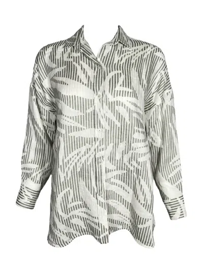 Rosso35 Women's Palm Print Linen Shirt In Sage Green In Multi