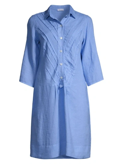 Rosso35 Women's Pintuck Linen Midi Shirtdress In Light Blue