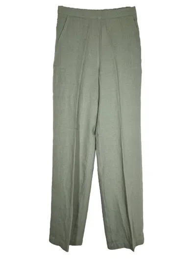 Rosso35 Women Solid Linen Pant In Sage Green