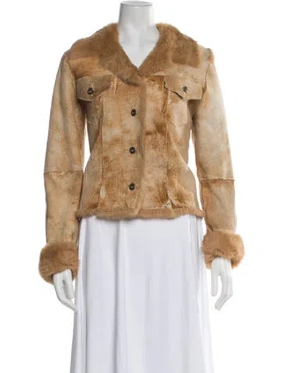 Pre-owned Rossodisera Shearling Tweed Pattern Faux Fur Jacket In Neutral