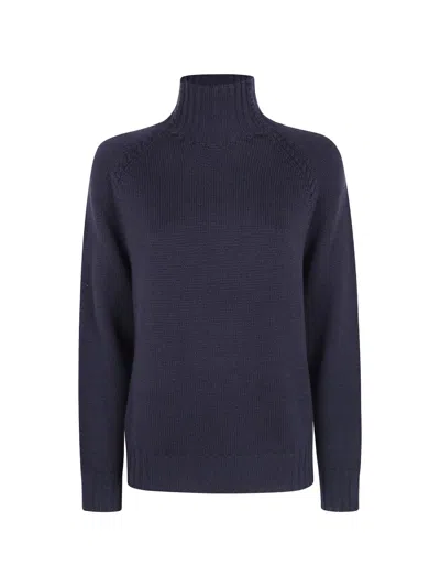 Rossopuro Cable-knit High-neck Sweater In Blue