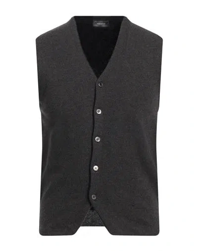 Rossopuro Man Cardigan Charcoal Size 5 Wool, Cashmere In Grey