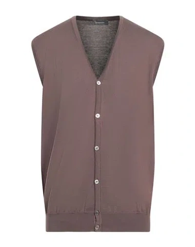 Rossopuro Man Cardigan Dark Brown Size 8 Cotton