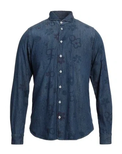 Rossopuro Man Denim Shirt Blue Size M Cotton