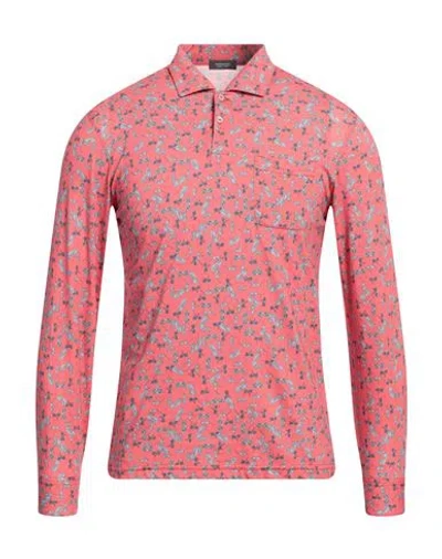 Rossopuro Man Polo Shirt Coral Size 4 Cotton In Red