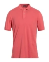 Rossopuro Man Polo Shirt Coral Size 6 Cotton In Red