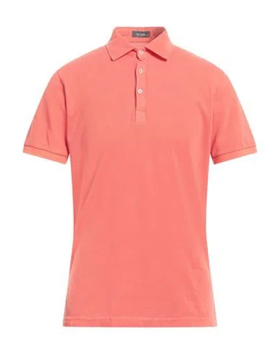 Rossopuro Man Polo Shirt Coral Size 4 Cotton In Red