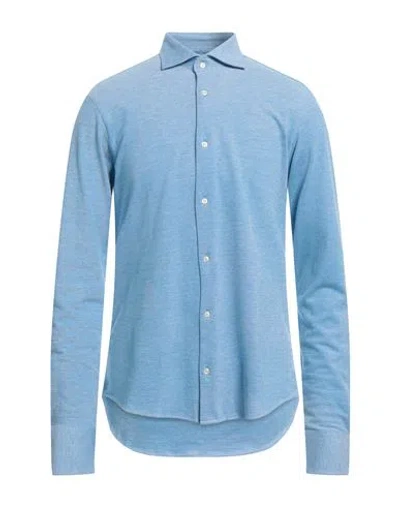 Rossopuro Man Shirt Azure Size 17 Cotton In Blue