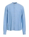 Rossopuro Man Shirt Azure Size 17 Linen In Blue