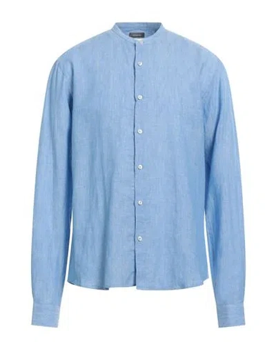 Rossopuro Man Shirt Azure Size 17 Linen In Blue
