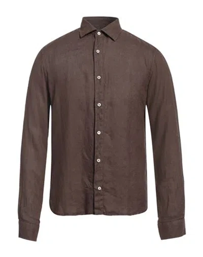 Rossopuro Man Shirt Dark Brown Size 16 Linen